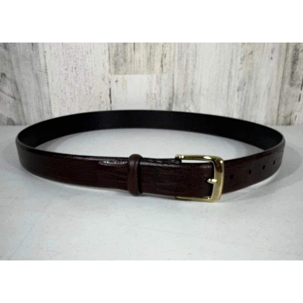 Jones New York Belt 38 Brown Embossed Italian‎ Leather Gold Tone Buckle NWOT
